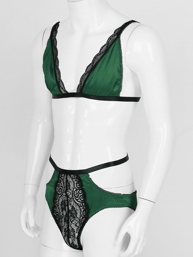 Sissy Lencería Set Sujetador Satén Prenda para el torso con bragas Hombres Crossdress Ropa de noche Ropa interior - Imagen 27 de 44