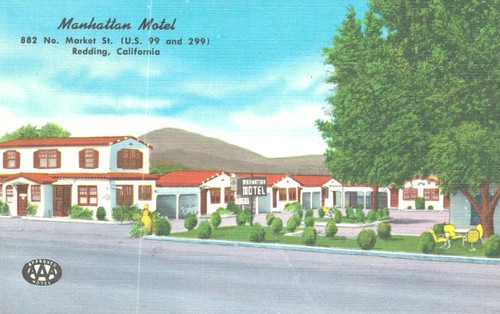 VIntage Postcar-Manhattan Motel, Redding, CA - Picture 1 of 2