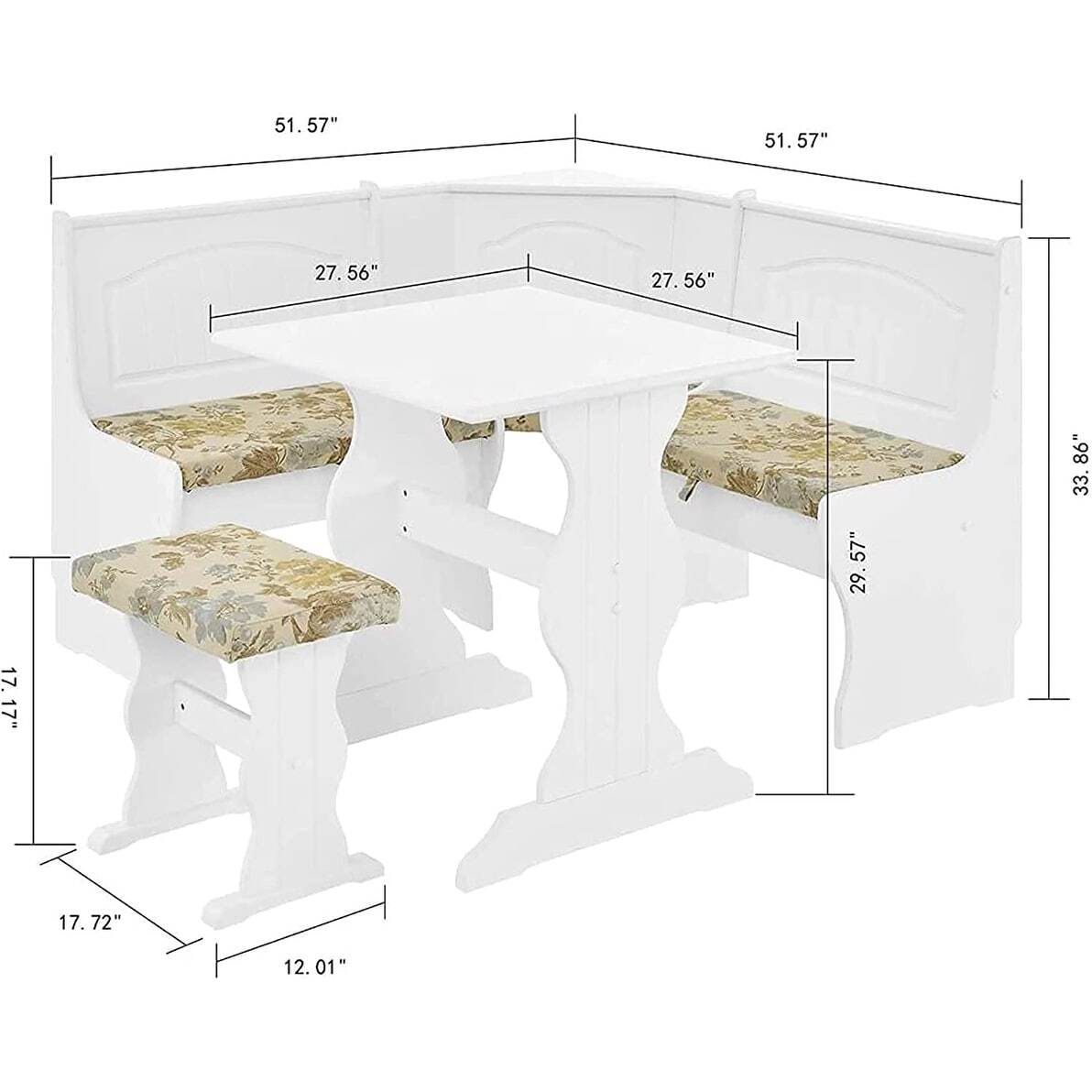 MUSEHOMEINC Modern Design 3 Pieces Solid Wood Breakfast Nook eBay