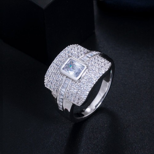 Versilbertes grün Kubik Zirkon Stein Braut Cocktail Hochzeitsband quadratischer Ring - Bild 5 von 14