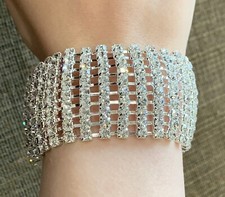 Rhinestone Bracelet 7.25  Long Crystal Bridal Stretch Silver Wedding Prom