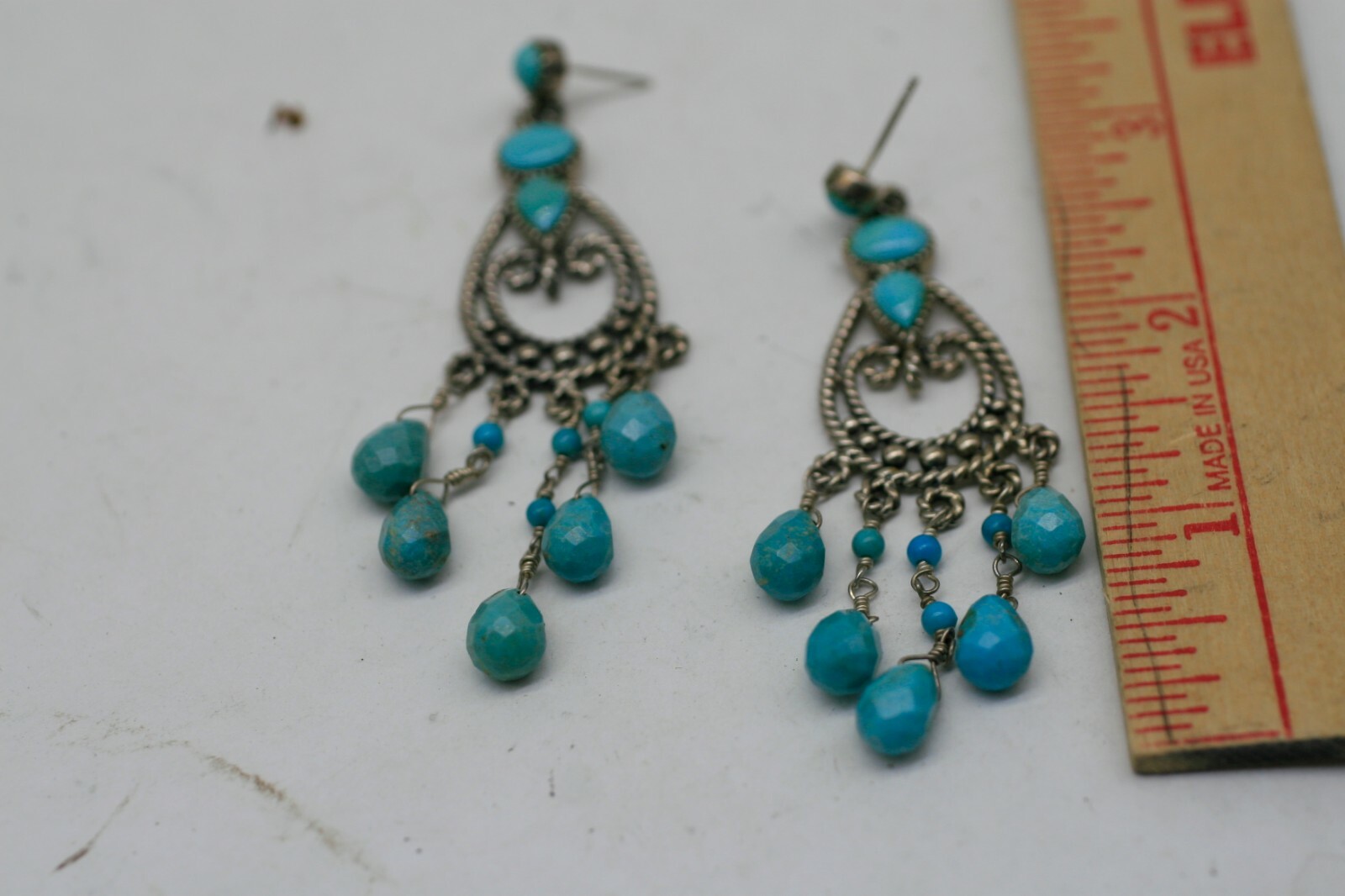 Barse large Turquoise Dangle Earrings Sterling Si… - image 1