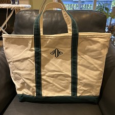 Vintage 1980  s L.L. Bean X- Large Green Boat And Tote Zippered Bag Monogrammed