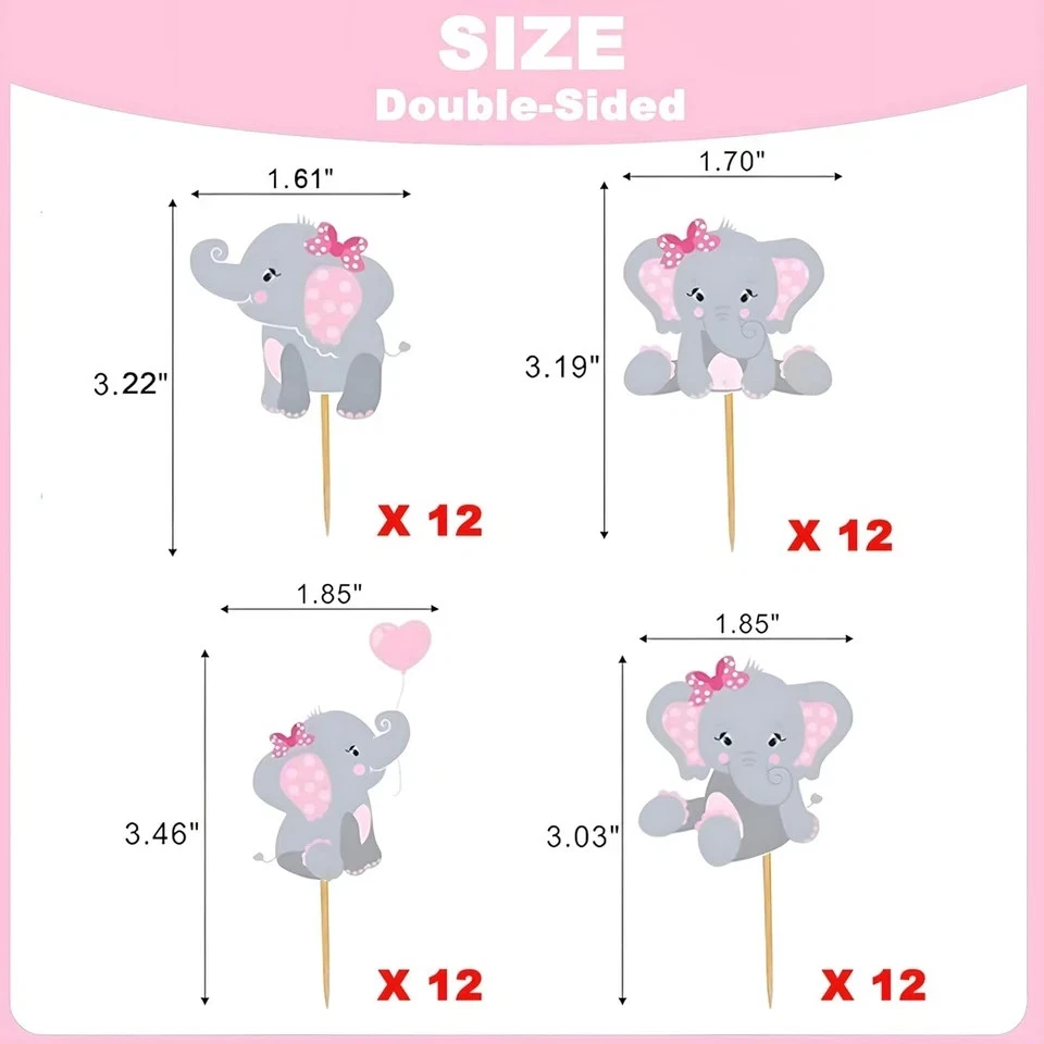 Finduat 48 Piezas Toppers Cupcake Elefante Rosa para Niña Baby Shower... Foto 2 de 2