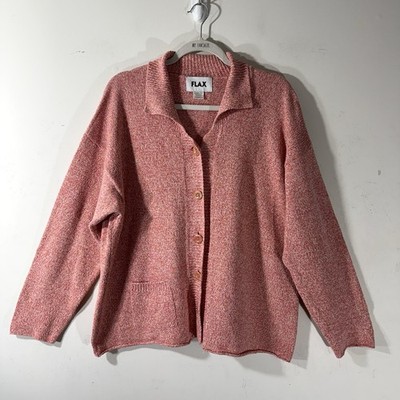 Flax Cardigan Sweater Sz XL Button Front Relaxed Pink Pocket Lagenlook Preppy