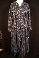 Vintage 1950's Black  Blues Cotton Print Dress Size 6-8 Excellent Condition