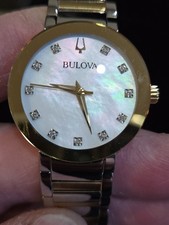 Image of Genuine Bulova Ladies Two Tone Diamond Quartz Watch ⁹98P180
