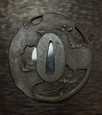 signed fine Choshu school iron Sukashi Tsuba for Koshirae, Edo antique, #456