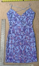 Windsor Sequin Mini Dress Blue Iridescent Purple Lace Up Back Size Small NWT