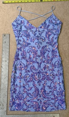 Windsor Sequin Mini Dress Blue Iridescent Purple Lace Up Back Size Small NWT