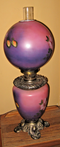 Antique Banquet Lamp GWTW Hand Painted Flowers Parlor Victorian style 3 way - Picture 15 of 24