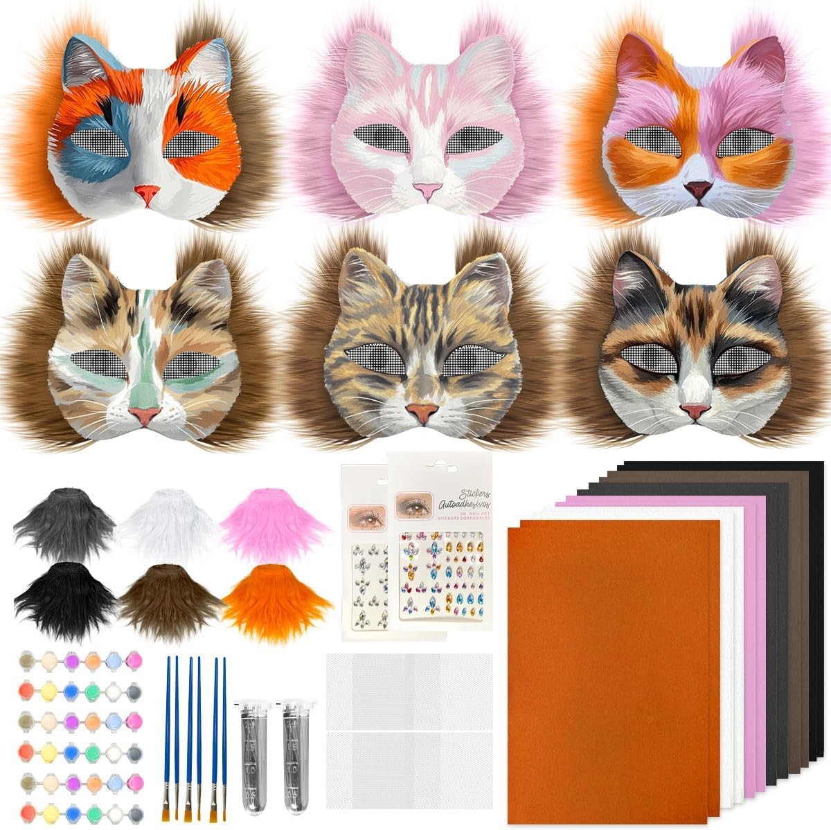 37 Pcs Therian Mask Kit White Cat Masks DIY to Paint Furry Animal Mask Therian S