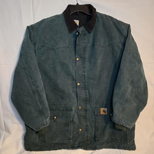 Vintage 90s Carhartt C08 HTG Hunter Green Duck Canvas Quilt Lined Jacket USA XL - Picture 12 of 12