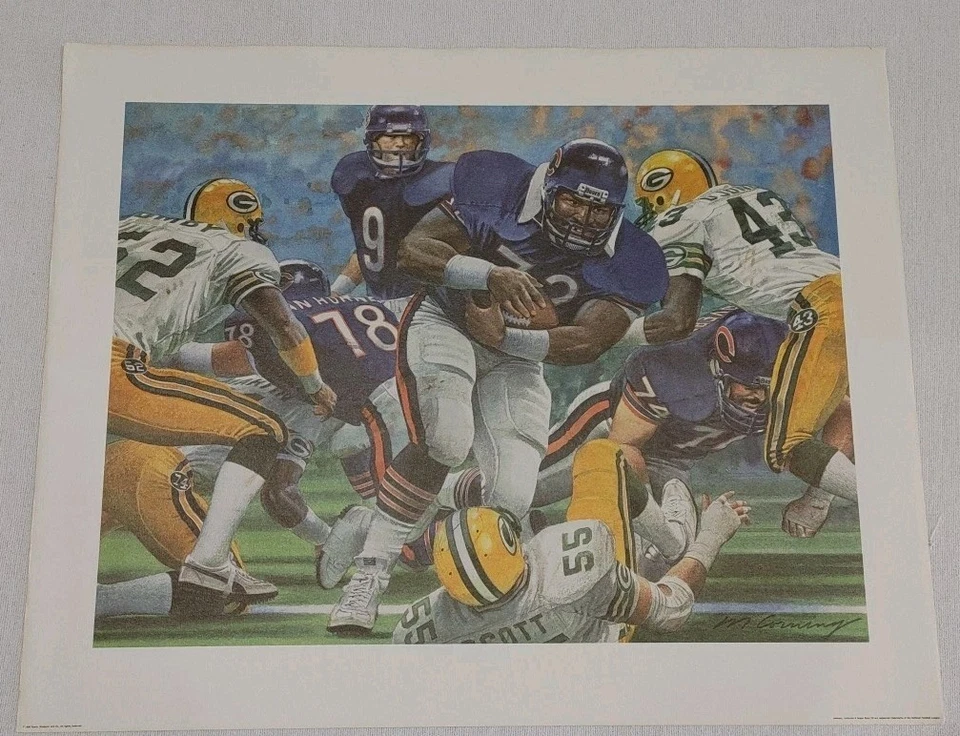 复古 批量 3 张 1986 年 NFL 芝加哥熊队 Sears & Roebuck 20x16 石版画 罕见 — 第 2/4 张图片