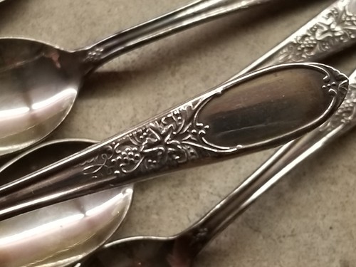 6 Cucchiai Demitasse Vintage Silverplate Wm Rogers Borgogna Champagne IS