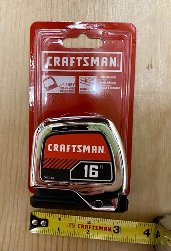 Craftsman 16ft Tape Measure, Chrome, Automatic Locking Blade CMHT37356 - Picture 1 of 3