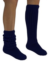 6 Navy Slouch Knee Scrunch Socks Hooters Uniform Run Walk Hike Long Soccer Gym