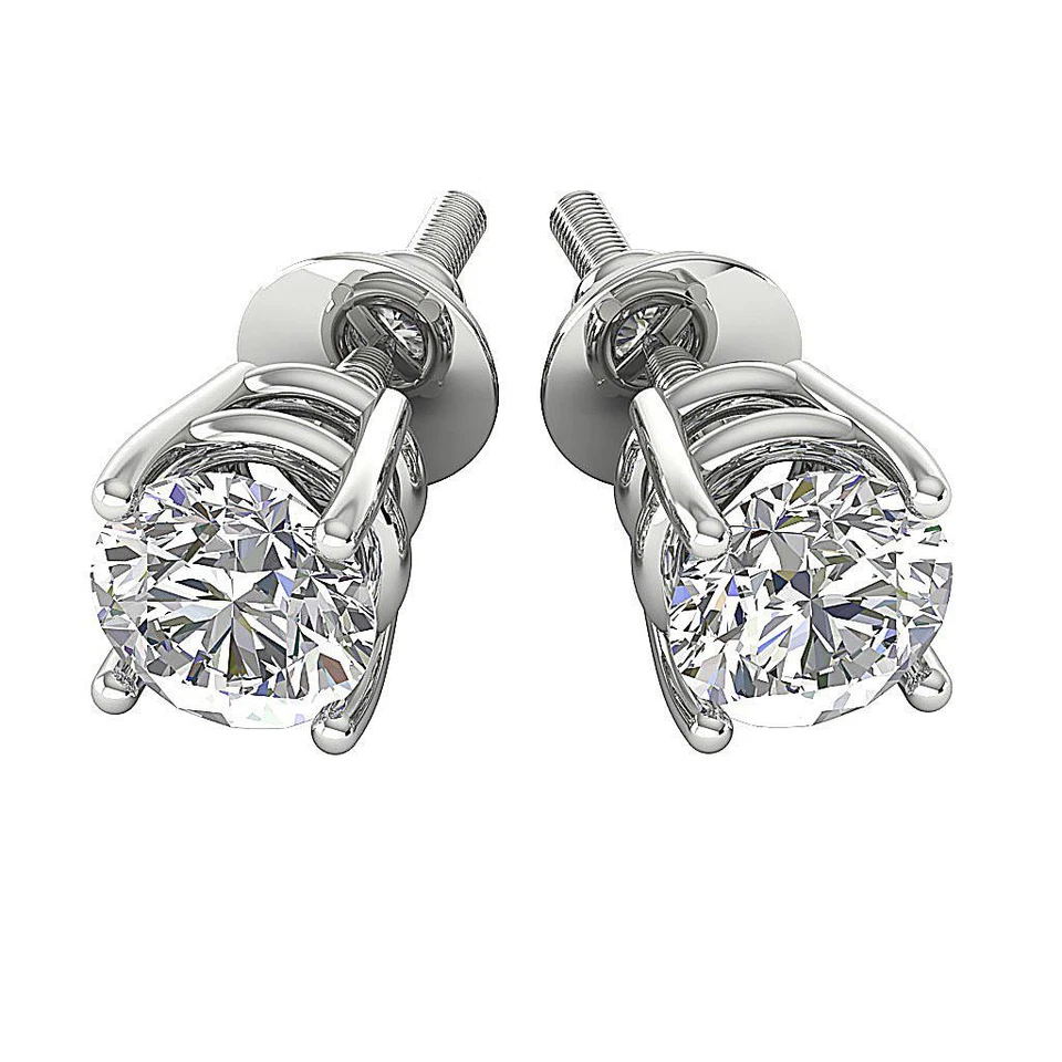 I2 1.00Ct Round Diamond Four Prong Set 14K Gold Solitaire Studs Earrings 5.00 mm - Image 2 of 4
