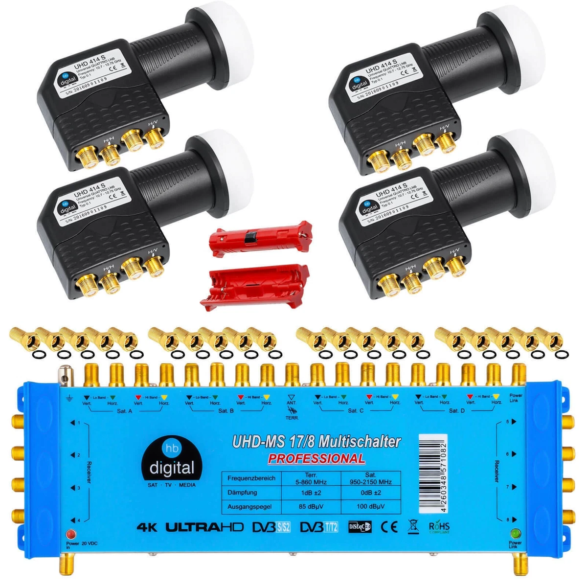 Interruptor múltiple PMSE switch 17/8 + 4 Sat Quattro LNB quatro LNB 3D 4K FULL HDTV