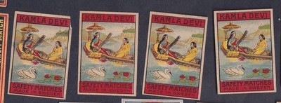 4 alte Streichholzetiketten Schweden BN2591698 Frau Indien Kamla Devi