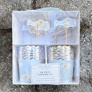 Sara Fitz 24pc Whale Cupcake Liners & Figural Toppers, Blue Gold Waves, Standard