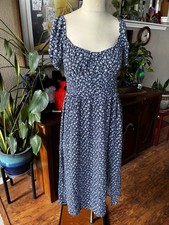 Hollister Midi Dress Large Blue Floral Cottage Peasant Boho Garden Festival