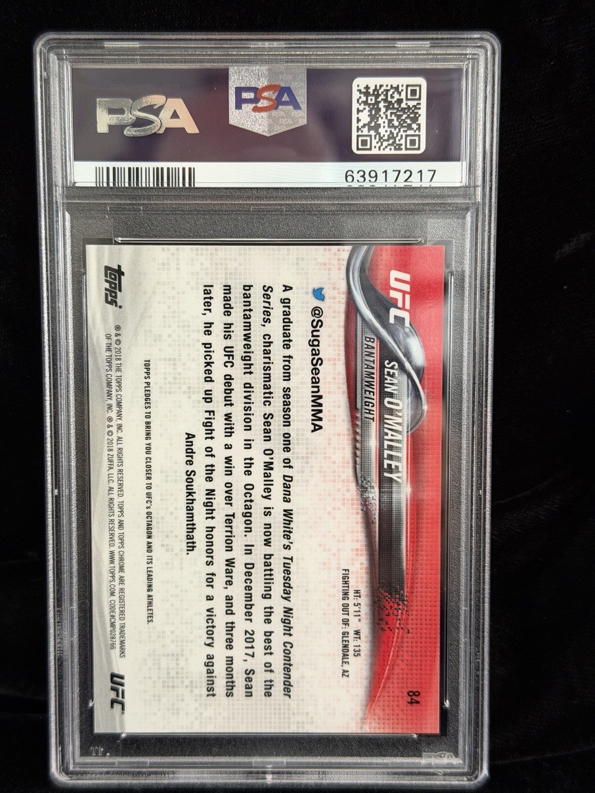SEAN O'MALLEY 2018 Topps Chrome UFC DIAMOND REFRACTOR RC Rookie #84 PSA 10 view 2