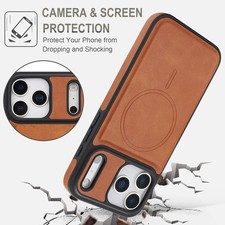 For iPhone 17e 18 Pro Max 16 15 14 13 Mag Safe Magnetic Leather Grain Phone Case