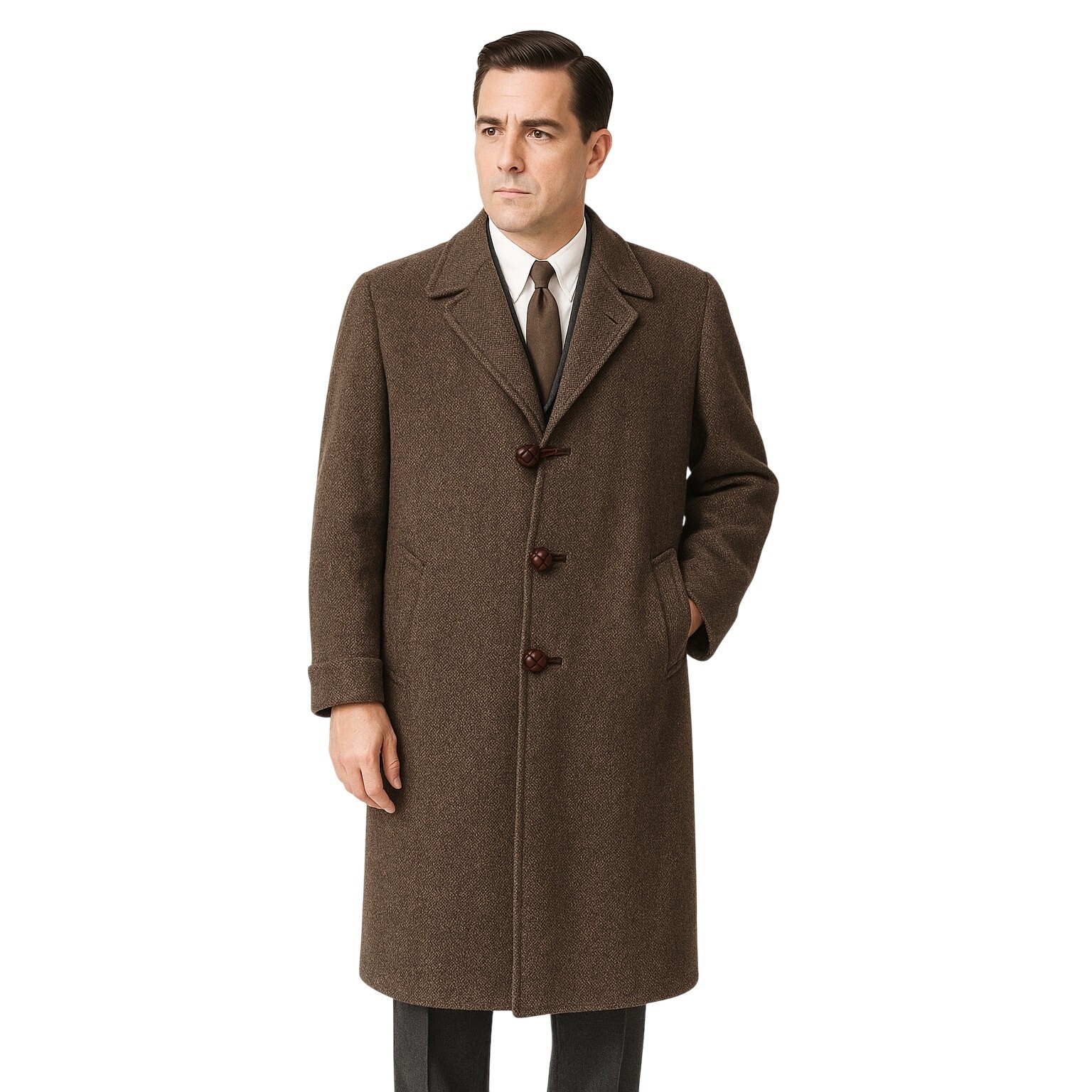 VTG 1950s Mt Rock Tweed Overcoat Brown Cream Herringbone Mod Ivy League Sz L