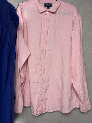 Lotto 2 camicie Charles Tyrwhitt uomo XXL rosa blu 100% lino con bottoni 2XL - Foto 7 di 9