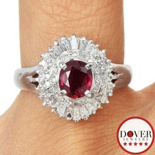 Estate Diamond Ruby Platinum Double Halo Accent Band Ring 7.0 Grams NR