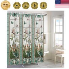 Green Garden Shower Curtain, Colorful Butterfly Floral Shower Curtain Set for...