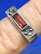 A31 Antique 1920-1950 Red Garnet 925 Silver Ring Marcasites size 6.5 Art Deco