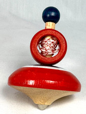 Japanese Wooden Spinning Top Koma Toy Metal Axis Traditional Hand-Turned