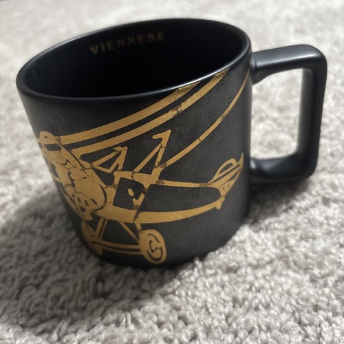 2016 Starbucks Coffee Cup Mug Viennese Matte Black And Gold Bi-Plane 14 oz