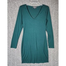 Lulus Dress Women Medium Bodycon Dark Green V-Neck Long Sleeve EUC