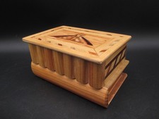 Vintage Handmade Wooden Puzzle Secret Box Inlay Hidden Compartment Trinket