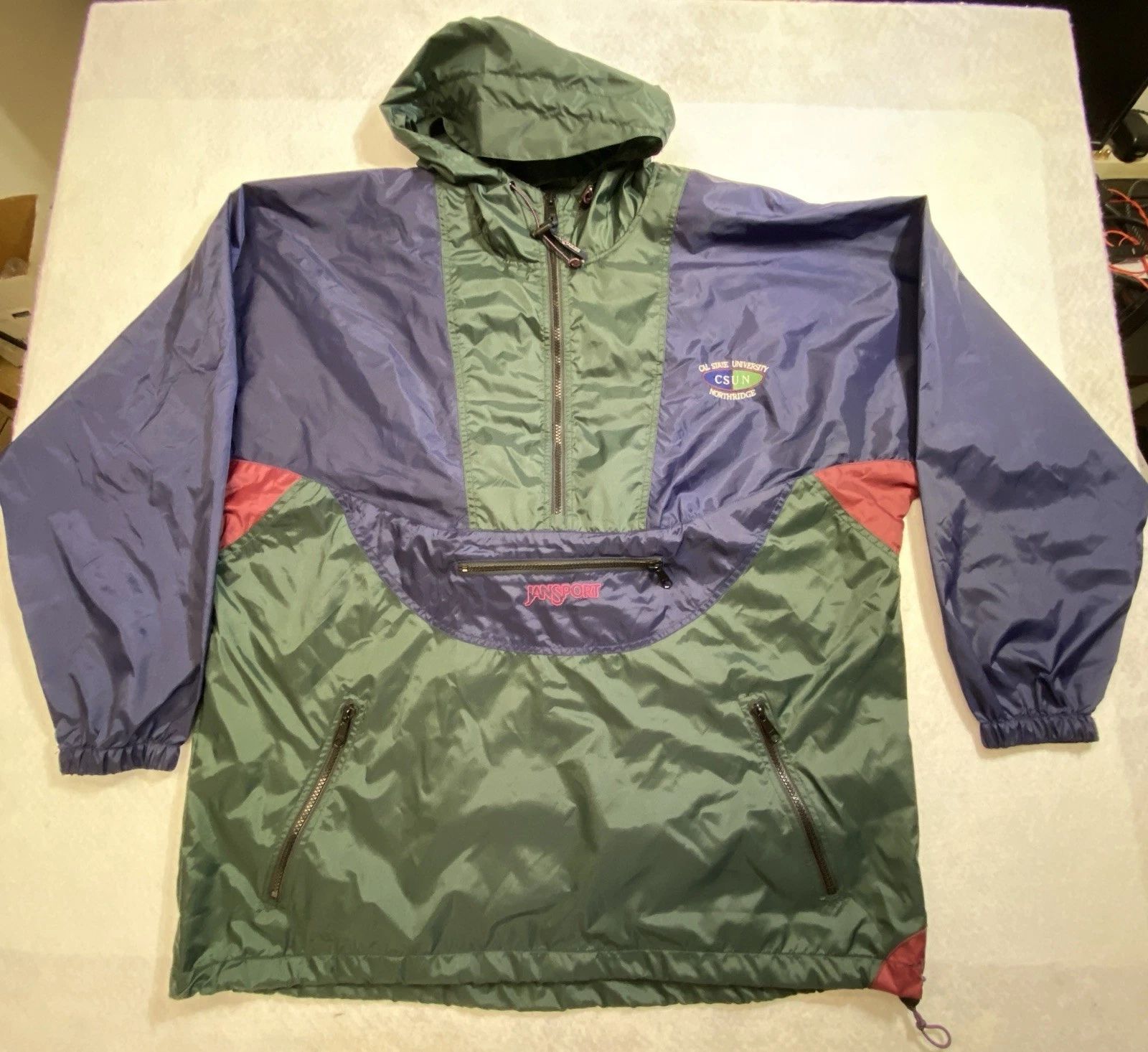 Jansport Cal State Northridge Windbreaker Mens XL Color block Vintage 90s Zip - product detail image 1