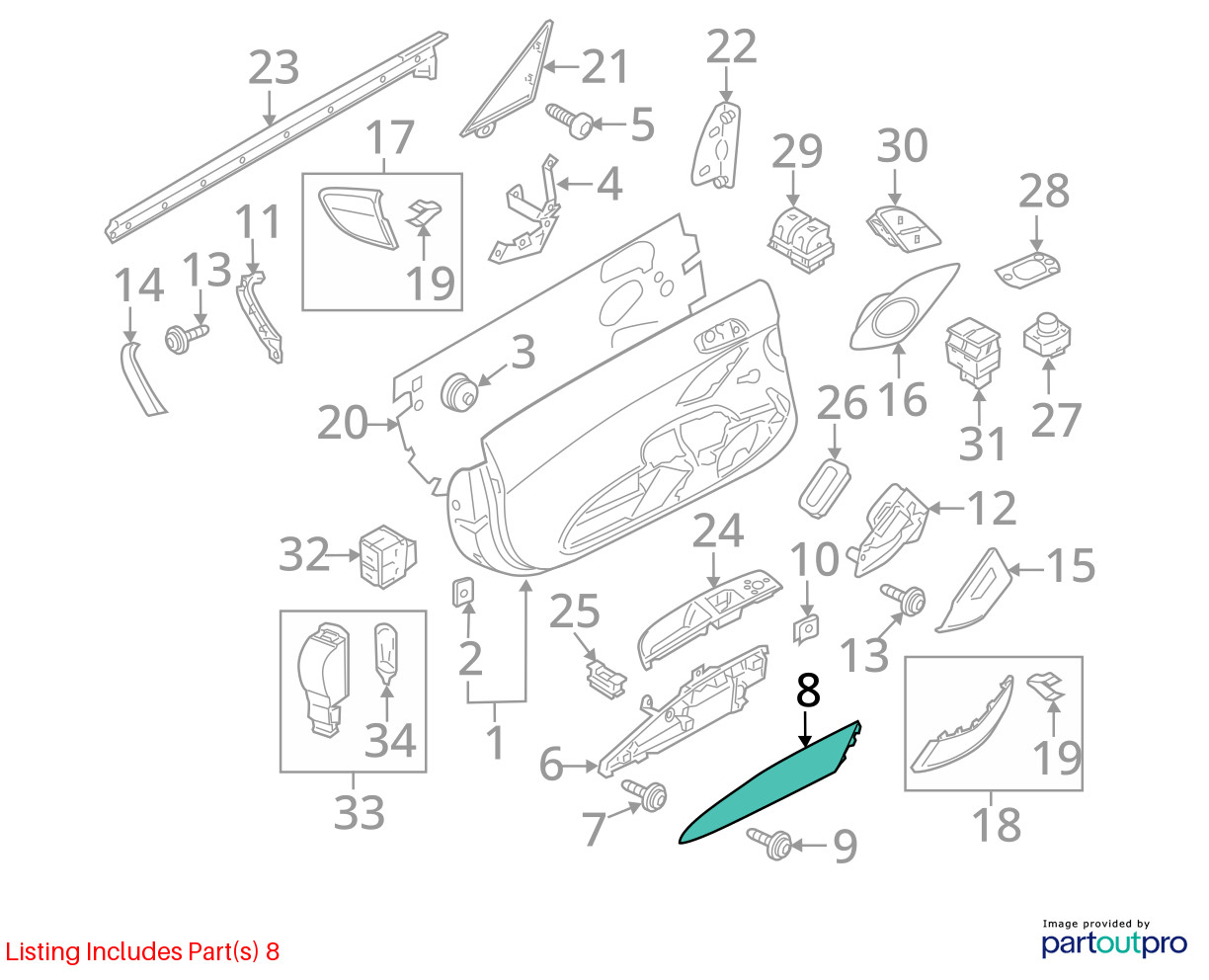 2014-2015 Audi R8 42 Front Left Door Panel Trim Molding Black OEM *NOTE*