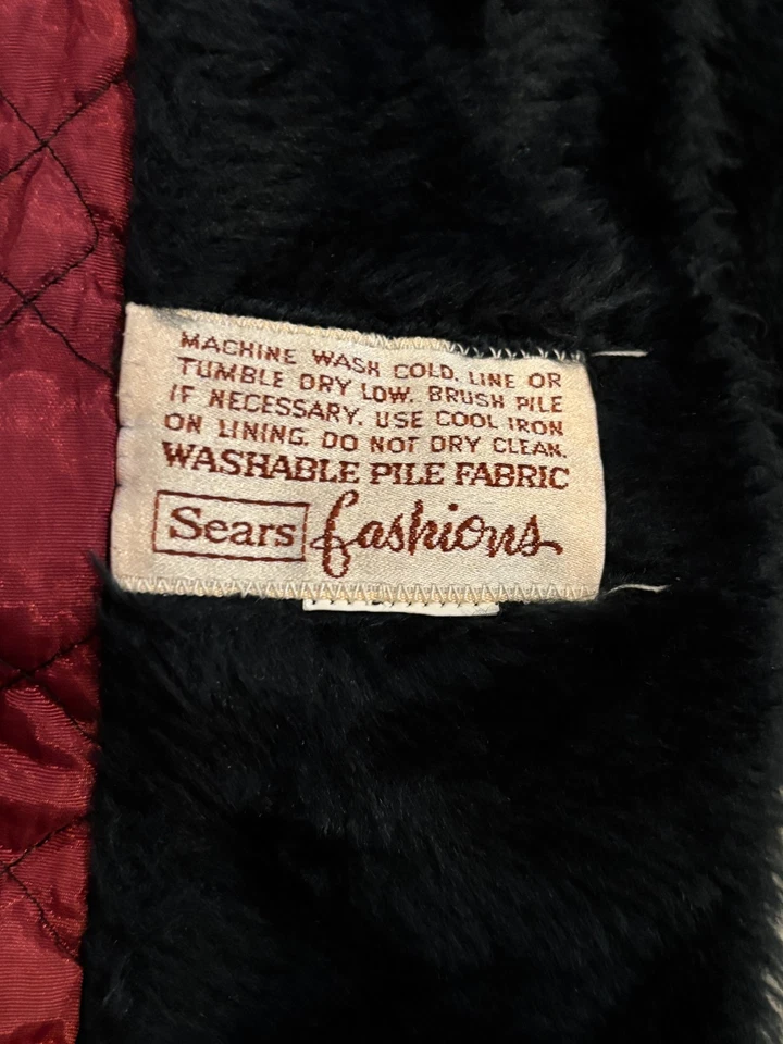 Vintage Sears Fashion Faux Fur Coat Womens Medium Navy Button 70s Mob Wife Glam - Image 2 of 4