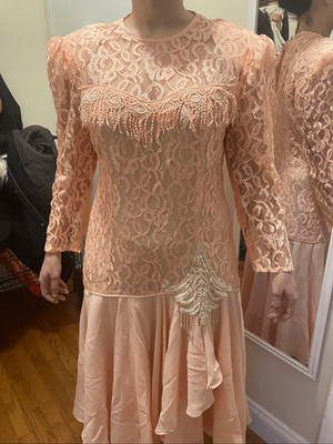 Vintage Desiree New York peach salmon pink lace long sleeve dress size 14