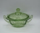 ANCHOR HOCKING URANIUM GREEN GLASS SUGAR BOWL PRINCESS PATTERN WITH LID GLOWS