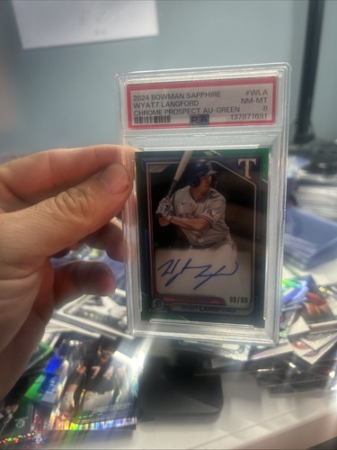 2024 Bowman Chrome Wyatt Langford Green Rookie Auto 8/99 PSA 8