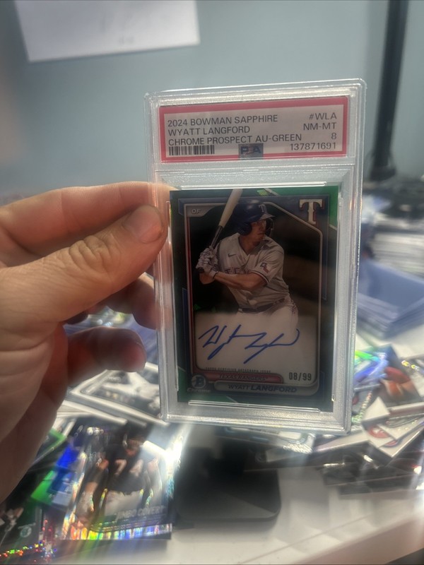 2024 Bowman Chrome Wyatt Langford Green Rookie Auto 8/99 PSA 8