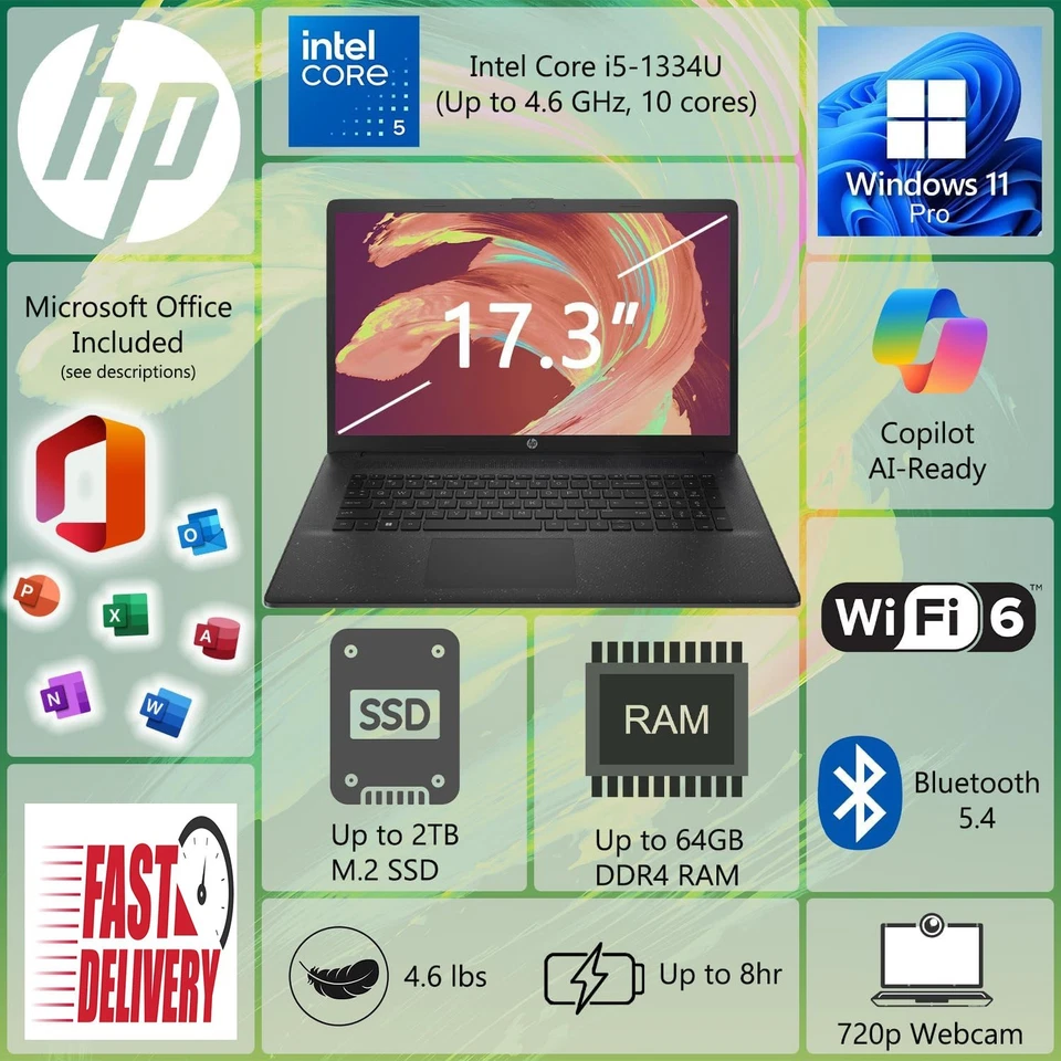 🔥 NEW🔥 HP Laptop 17.3 Intel i5 Upto 64GB RAM & 2TB SSD W11Pro OFFICE Lifetime - Image 2 of 4