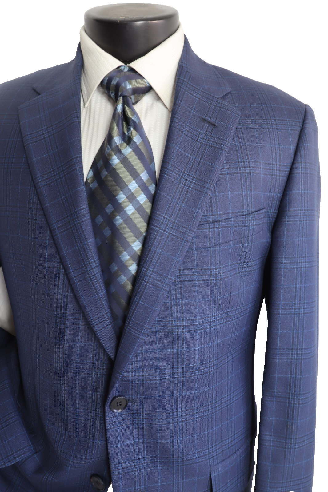 Robert Talbott Carmel blue plaid 2button side ven… - image 4