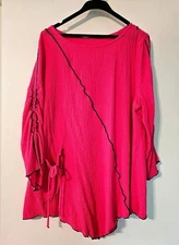 IC COLLECTION Artsy Hot Pink Crinkle Tunic Top Contrast Stitch Pocket XXL 1X