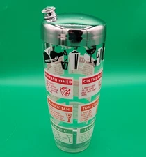 Vintage 1960's GLASS & CHROME COCKTAIL SHAKER w/ Drink Recipes - Large 24 OUNCES