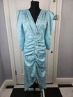 Dainty Paris Blue Jacquard Midi Dress 8 Puff Sleeve 80s Style Wedding Guest Read