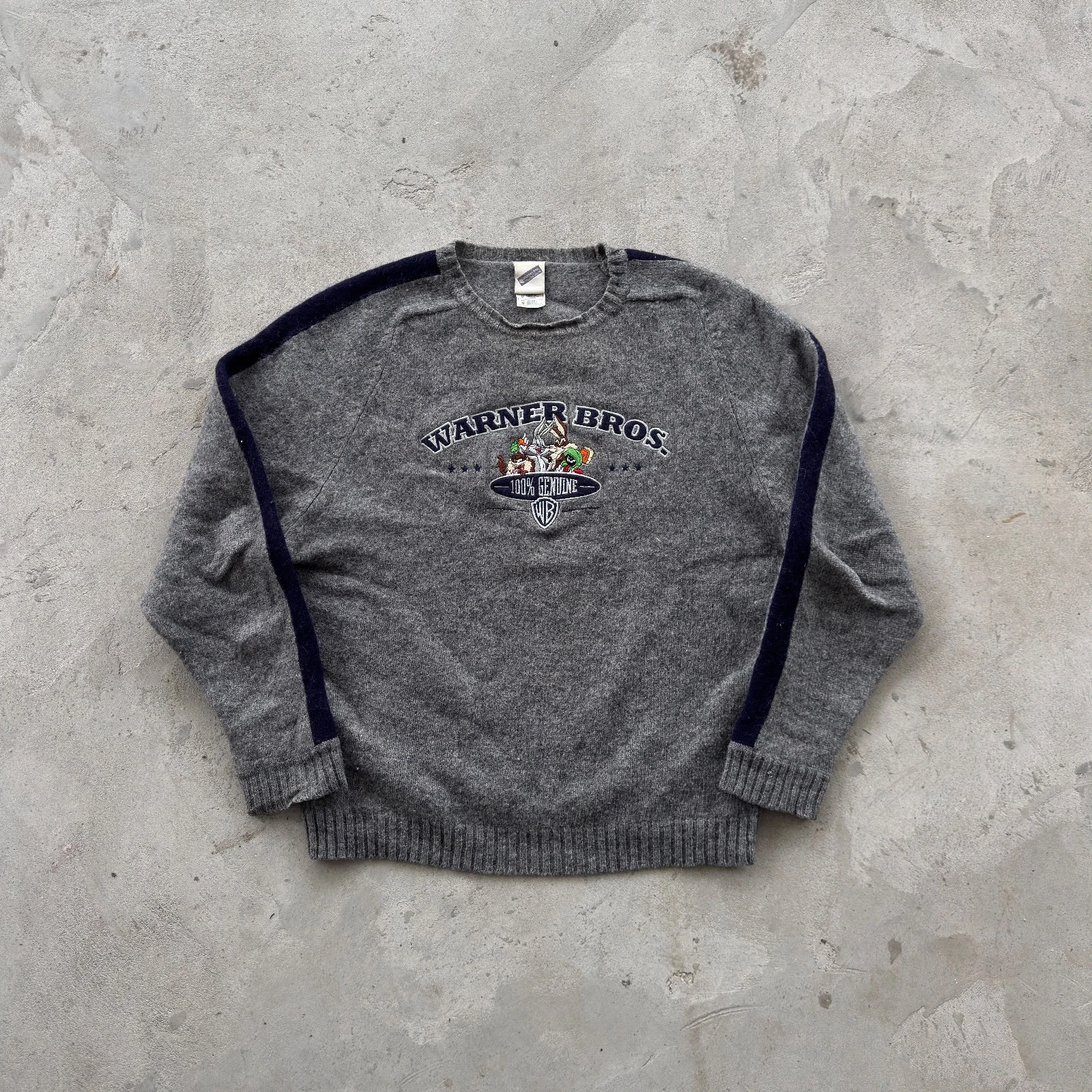 Vintage 90s Warner Bros Crewneck Wool Sweater Size M Gray